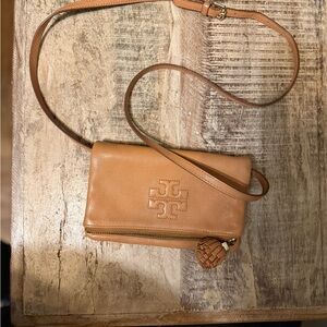 Tory Burch Camel Leather Crossbody Bag
